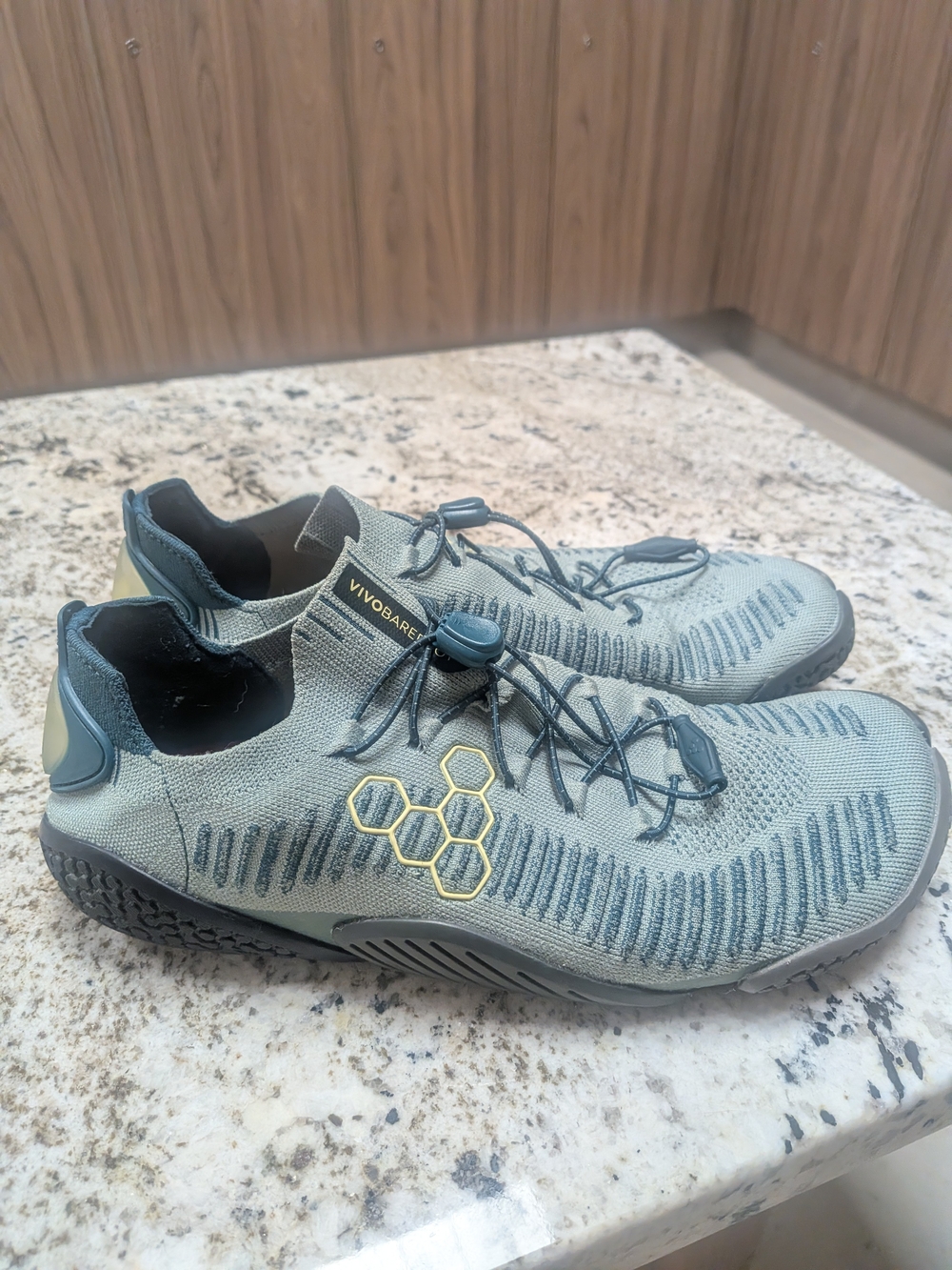 Vivo Barefoot Sage Green Knit Minimalist Trainers with Yellow Accents